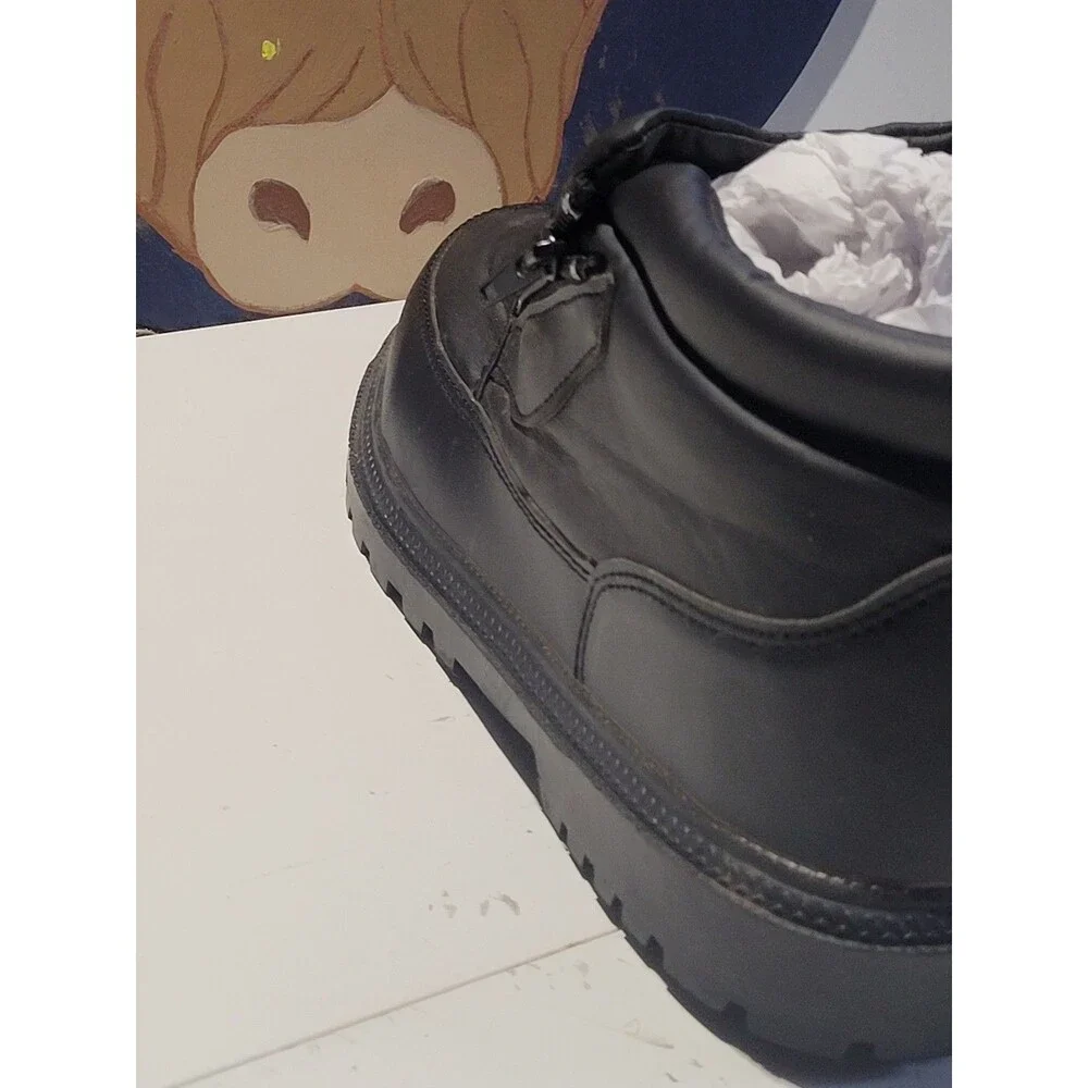 Men's Black Winter Snow Boots Dual Zip Insulated Faux Fur Lined Rubber Sole 9